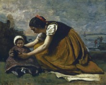 Мать с ребенком на пляже - Коро, Жан-Батист Камиль