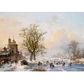 Зимний пейзаж с конькобежцами близ замка - Круземан, Фредерик Маринус