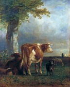 Коровы и овцы на лугу - Труайон, Констан