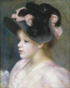 Девушка в черной с розовым шляпке - Ренуар, Пьер Огюст