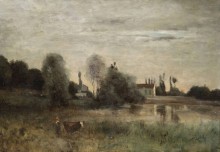 Виль-д'Авре, пастух с коровой у пруда - Коро, Жан-Батист Камиль