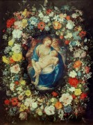Мадонна с Младенцем и двумя ангелами в обрамлении гирлянды из цветов - Брейгель, Ян (Старший)