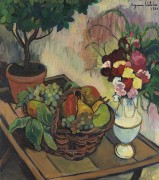 Натюрморт с букетом цветов и корзиной фруктов - Валадон, Сюзанна