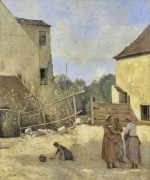 Три крестьянки, беседующие во дворе - Коро, Жан-Батист Камиль