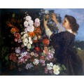 Женщина, закрепляющая цветы к решетке - Курбе, Гюстав