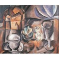 Натюрморт со шкатулкой, кубком, фужером и яблоками - Пикассо, Пабло