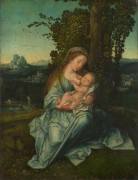 Мадонна с младенцем на фоне пейзажа