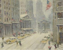 Вид улицы Броуд, Нью-Йоркской фондовой бирже и казначейства здания на расстоянии -  Уиггинс, Гай Кэрлтон