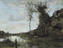 Пейзаж с пастушкой и коровой у пруда - Коро, Жан-Батист Камиль