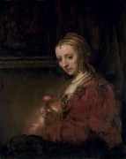 Женщина с гвоздикой - Рембрандт, Харменс ван Рейн