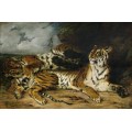 Молодой тигр, играющийся с матерью - Делакруа, Эжен 