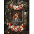 Святое Семейство в картуше с цветами - Брейгель, Ян (младший)