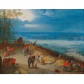 Панорамный пейзаж с торговцами и путниками - Брейгель, Ян (младший)