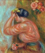 Девушка с розой у зеркала - Ренуар, Пьер Огюст