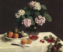 Натюрморт с цветами, фруктами и ягодами - Фантен-Латур, Анри