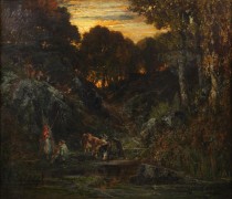 Лесной пейзаж с пастухами и коровами - Руссо, Теодор
