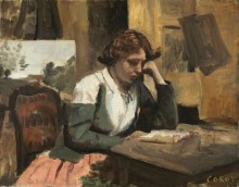 Женщина, читающая в мастерской художника - Коро, Жан-Батист Камиль