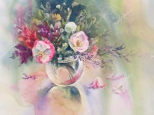 Букет летних цветов в круглой вазе
