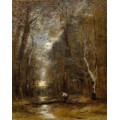 Лесной пейзаж со срубленым деревом, перекинутым через ручей - Коро, Жан-Батист Камиль