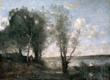 Пейзаж с лодкой в камышах - Коро, Жан-Батист Камиль