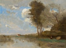 Пейзаж с утками на пруду - Коро, Жан-Батист Камиль