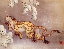 Старый тигр на снегу - Кацусика, Хокусай