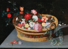 Корзина с весенними цветами на каменном столе - Брейгель, Ян (младший)