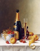 Натюрморт с фруктами и шампанским на скатерти - Ходриэн, Рой