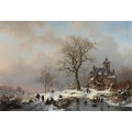 Зимний пейзаж с фигурами на замерзсшей реке - Круземан, Фредерик Маринус