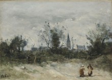 Деревенский пейзаж с колокольней - Коро, Жан-Батист Камиль