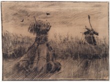 Пшеничное поле со снопами и мельницей (Wheatfield with Stooks and a Mill), 1885 - Гог, Винсент ван