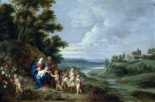 Святое Семейство с маленьким Иоанном Крестителем, ангелочками и агнцем - Брейгель, Ян (младший)