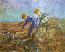 Два копающих крестьянина (Two Peasants Diging (after Millet)), 1889 - Гог, Винсент ван