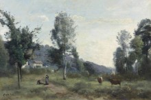 Пейзаж с пастбищем в Виль-д'Авре - Коро, Жан-Батист Камиль