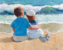 Мальчик и девочка на пляже - Сарноф, Артур