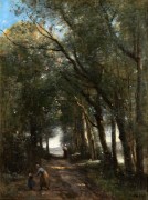 Пейзаж с дорогой среди деревьев - Коро, Жан-Батист Камиль