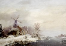 Зимний сельский пейзаж с мельницей - Круземан, Фредерик Маринус