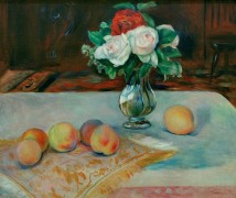 Натюрморт с букетом цветов и персиками - Ренуар, Пьер Огюст
