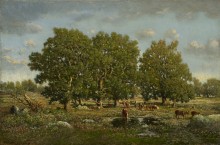 Пейзаж со стадом коров у старых дубов - Руссо, Теодор
