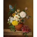 Цветочный натюрморт с розами, нарциссами, гиацинтами и примулами - Грубер, Франц Ксавер
