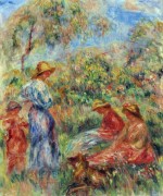 Три девушки с ребенком на фоне пейзажа - Ренуар, Пьер Огюст