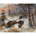 Дикие кабаны в зимнем пейзаже - Лоренц, Вильгельм