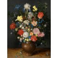 Натюрморт с ирисами, розами, тюльпанами, нарциссами, незабудками, подснежниками и другими цветами в керамической вазе - Брейгель, Ян (Старший)