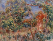 Женщина в красном на фоне пейзажа - Ренуар, Пьер Огюст