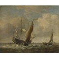 Две лодки и голландский военный корабль - Велде, Виллем ван де (Младший)