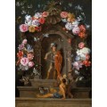Святой Мартин и нищий в картуше с цветочными гирляндами - Брейгель, Ян (младший)