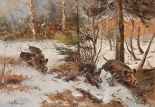 Лесной пейзаж с дикими кабанами - Лоренц, Вильгельм