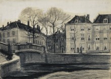 Мост и дома на углу Херенграхт-Принсессеграхт, Гаага, 1882 - Гог, Винсент ван