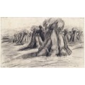 Стога и крестьянка, вяжущая снопы (Stooks and a Peasant Stacking Sheaves), 1885 - Гог, Винсент ван