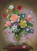 Розы, пионы и фрезии в стеклянной вазе - Вильямс, Альберт